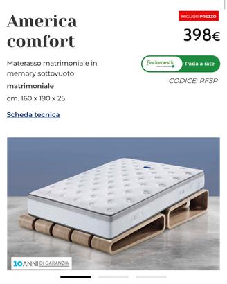 MATERASSO MATRIMONIALE AMERICA COMFORT TOP MEMORY
