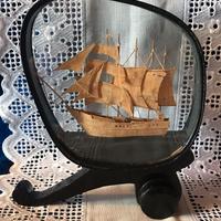 teca con veliero in legno vecchia cineseria