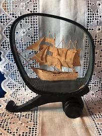 teca con veliero in legno vecchia cineseria