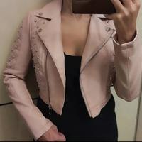 Giacca corta in ecopelle rosa