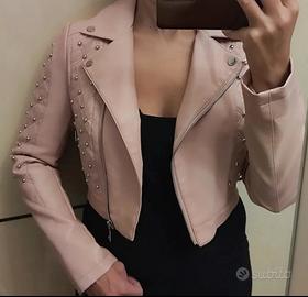 Giacca corta in ecopelle rosa