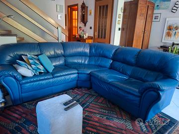 Divano angolare pelle blu