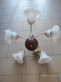 Lampadario a cinque bracci con campane in vetro 