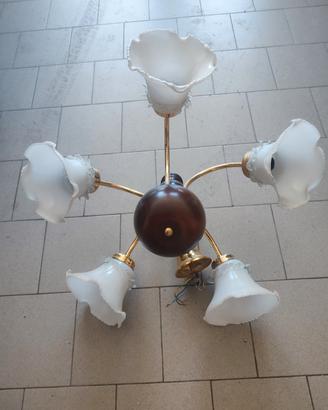 Lampadario a cinque bracci con campane in vetro 