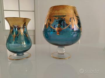 Coppia Vasi vetro con oro