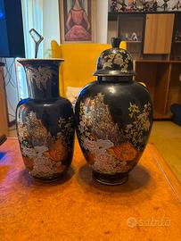 Coppia vasi decorativi stile giapponese con pavoni