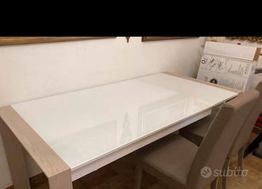 Tavolo allungabile in rovere/ vetro bianco