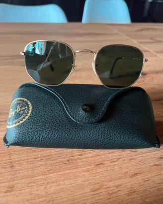 Occhiali Ray-ban hexagonal dorati lenti verdi