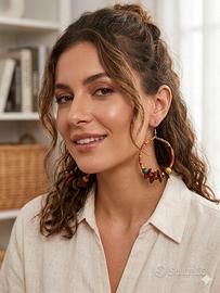 Orecchini a cerchio stile Boho con perline in legn