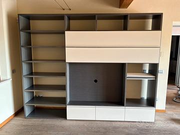 Mobile TV e libreria in legno
