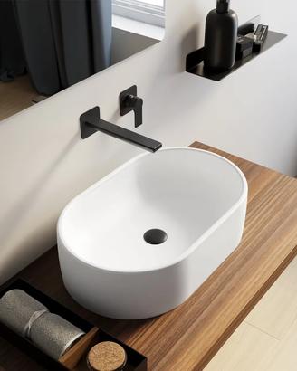 Lavabo d’appoggio 55x34 cm ceramica bianco opaco