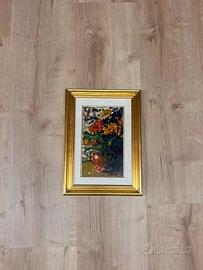 Dipinto floreale con cornice dorata e passpartout 