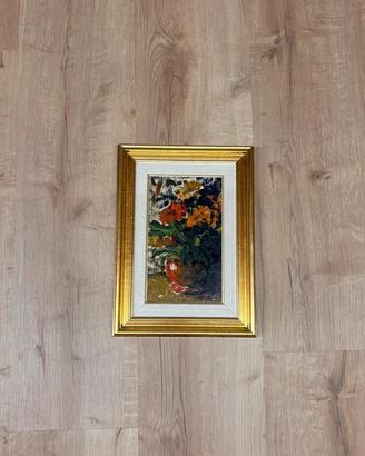 Dipinto floreale con cornice dorata e passpartout 
