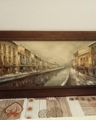 Quadro olio su tela di E. Mantegani 100x35 cm