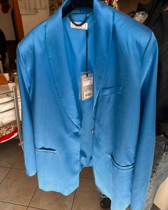 Blazer monopetto in raso bluette jijil