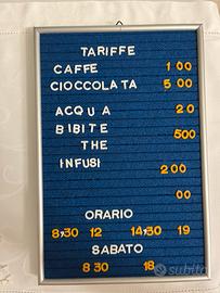 Tariffario con lettete r numero