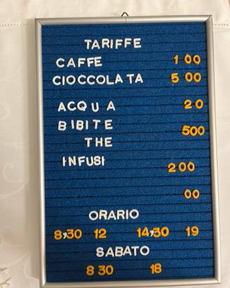 Tariffario con lettete r numero