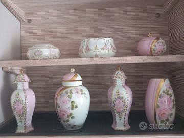 set da 7 vasi in ceramica dipinti con oro zecchino