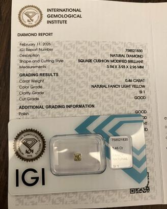 Diamante Naturale 0.46 Ct Fancy Light Yellow - IGI