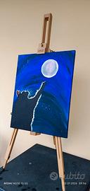 Quadro in acrilico fatto a mano "Gatto e la luna"
