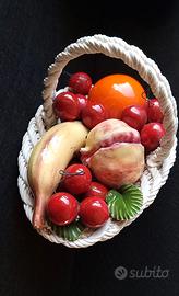 Cestino di frutta porcellana in stile Capodimonte