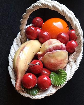 Cestino di frutta porcellana in stile Capodimonte