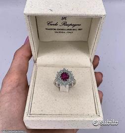 ANELLO ORO 18kt. CON DIAMANTI E RUBINO NATURALI