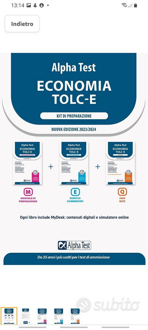 Alpha Test Economia TOLC-E. Kit di preparazione