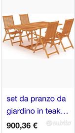 Set tavolo e sedie da giardino in teak
