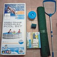 Piscina da giardino 300cm x 75cm + telo + retino