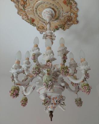Set Lampadari e Applique in Ceramica di Capodimont