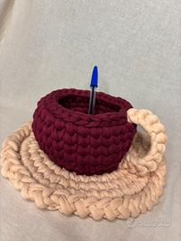 Cesto forma di tazza uncinetto porta oggetti