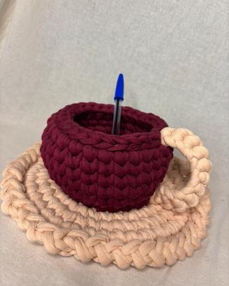 Cesto forma di tazza uncinetto porta oggetti