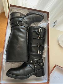 Stivale Biker nero in vera pelle