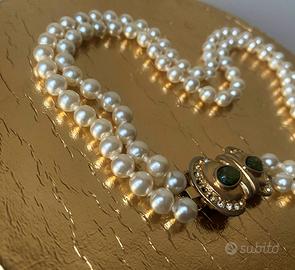 COLLANA DOPPIO FILO DI PERLE NATURALI CON CRISOPRA