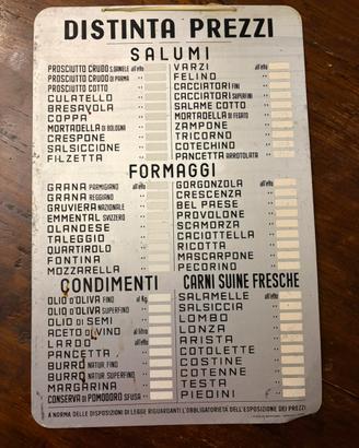 Targa listino salumeria vintage