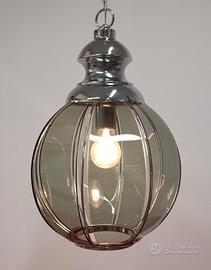 Lampadario "Space Age" Vetro Fumé Spicchi Anni 70