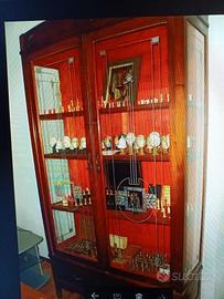 Vetrina cristalliera in ciliegio anni 30 con vetri