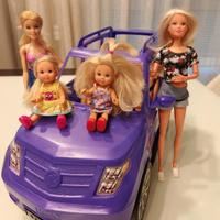 BARBIE SUV VIOLA + 2 BARBIE + 2 BAMBINI