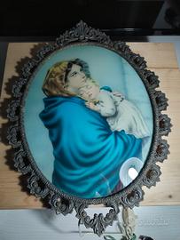 lampada/quadro in ottone madonna con bambino 