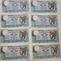 8 banconote da lire 500 nuove