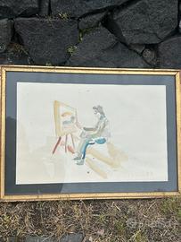 Quadri acquarello vari soggetti, con cornice