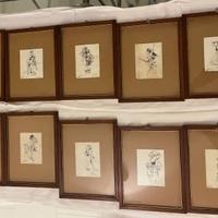 10 Antichi Disegni a china anni 30 incorniciati