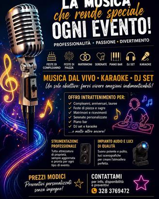 Musicista cantante per eventi, feste, matrimoni