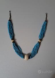 Collana multifilo anni '80 in perle azzurre