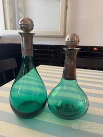 Coppia decanter con collo rivestiti argento 800