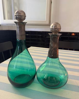 Coppia decanter con collo rivestiti argento 800