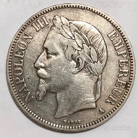 Moneta 5 Franchi, 1867 - Impero Francese