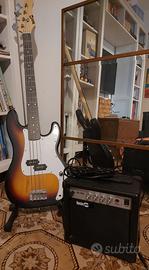 Basso a 4 corde RockJam + supporto + amplificatore