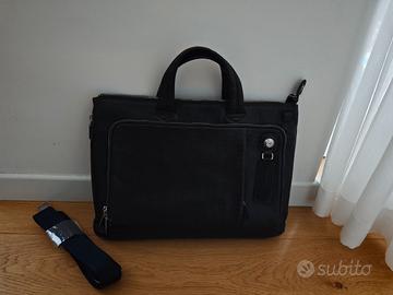 Piquadro borsa cartella vera pelle blu